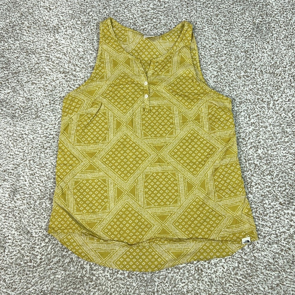 The North Face Tank Top Womens XL Yellow Henley Geometric Organic Cotton‎ Casual